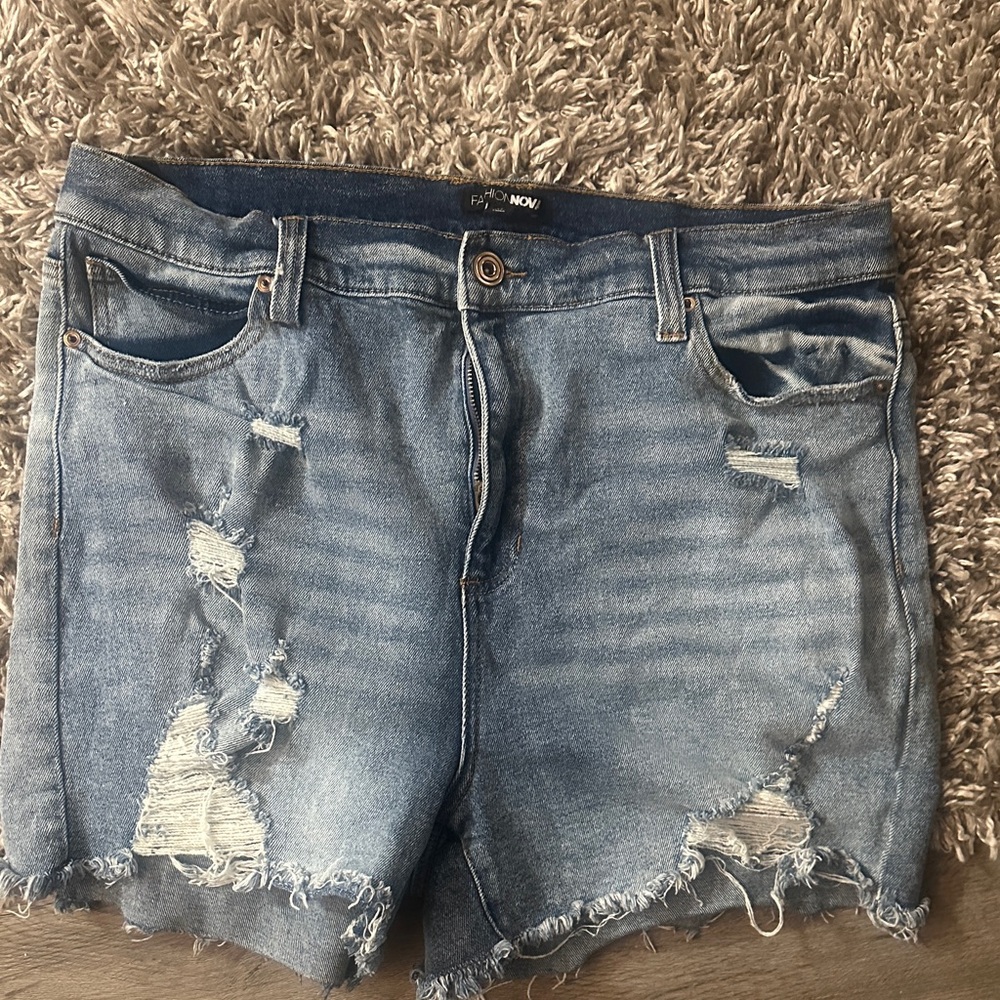 Fashion Nova Light Blue Distressed Jean Shorts